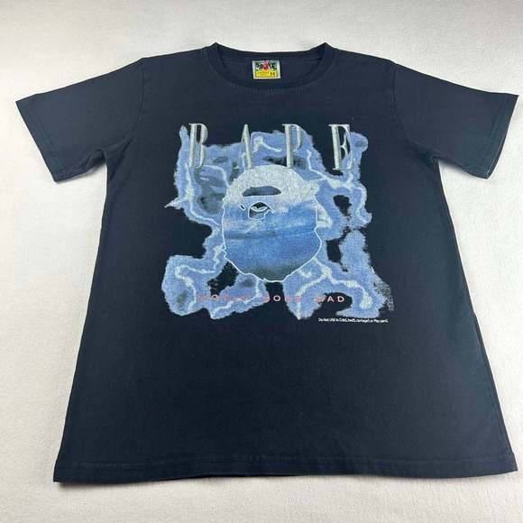 Bape x Bathing Ape "Worlds Gone Mad" Lightning Big Head Graphic Logo T-Shirt M - Picture 1 of 9